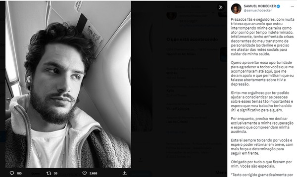 Ator Porn Samuel Hodecker D Pausa Nos Filmes Para Cuidar Da Sa De Mental