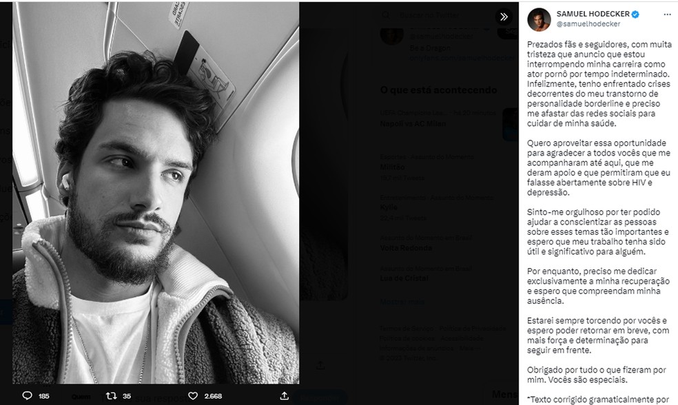 Ator Porn Samuel Hodecker D Pausa Nos Filmes Para Cuidar Da Sa De Mental