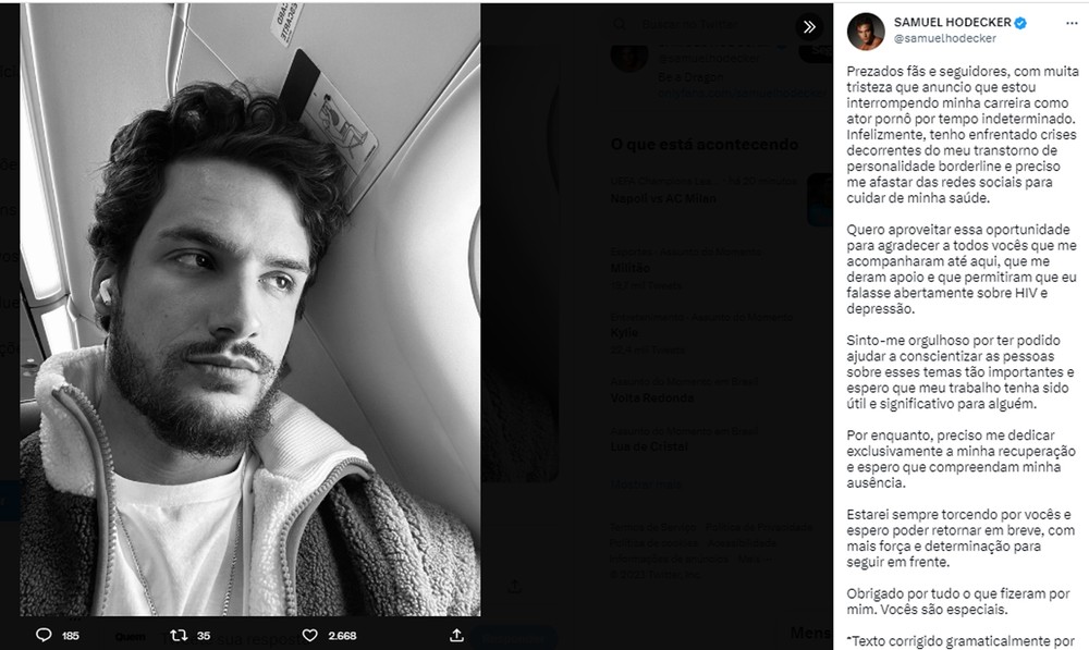 Ator Porn Samuel Hodecker D Pausa Nos Filmes Para Cuidar Da Sa De Mental