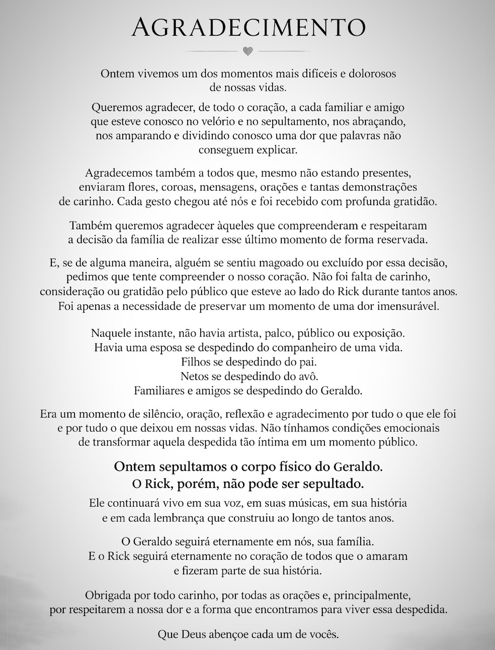 Nota da equipe de Rick e Renner — Foto: Reprodução/Instagram