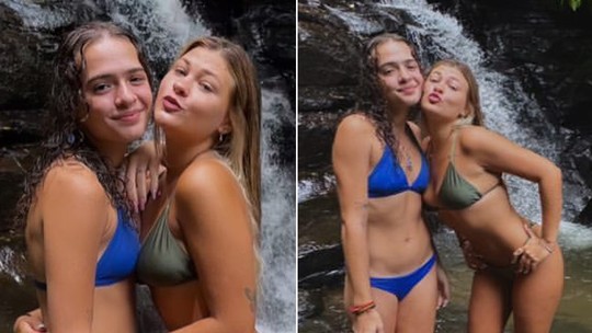 Nikki Meneghel, sobrinha de Xuxa, posta cliques de biquíni em praia e cachoeira