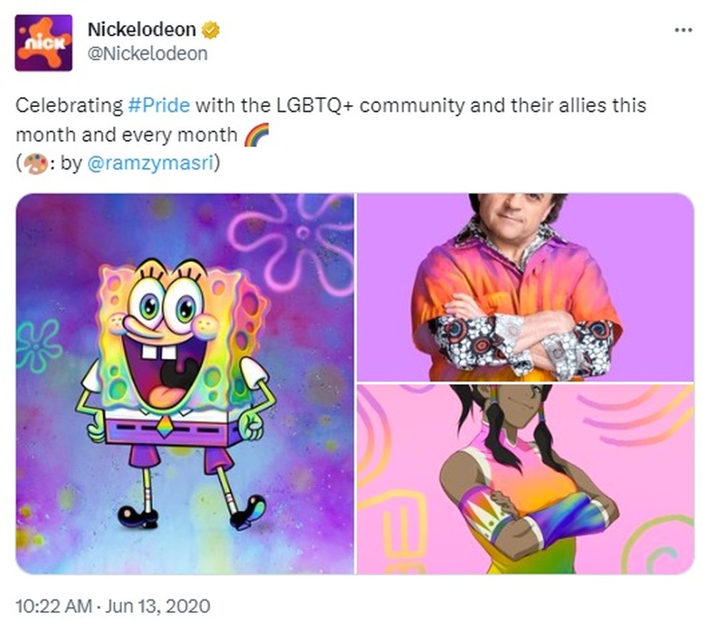 Post da Nickelodeon com Bob Esponja LGBT — Foto: Reprodução/Twitter
