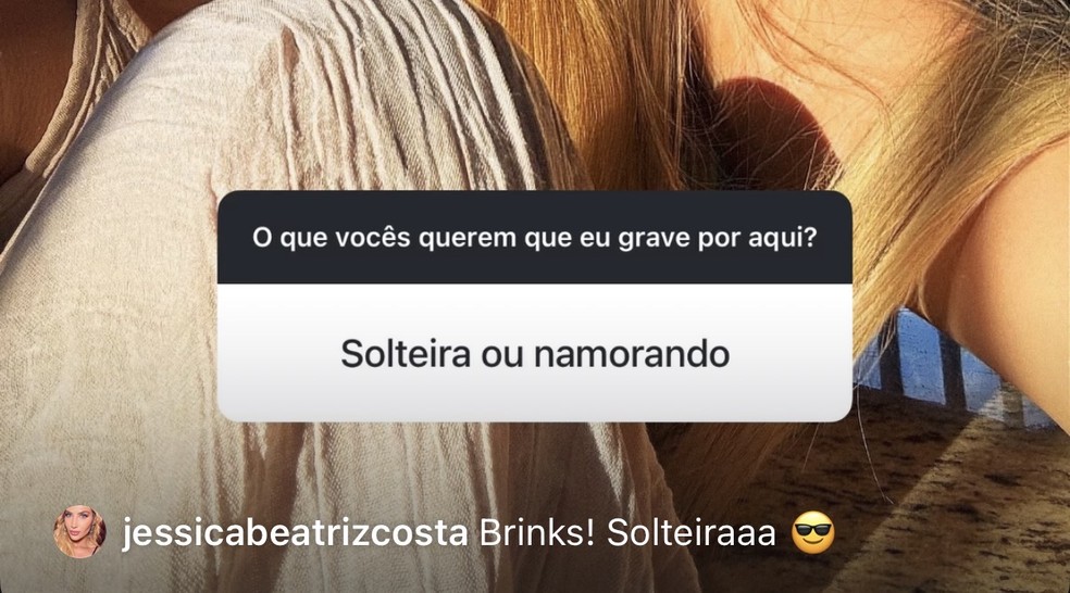Comentário de Jéssica Beatriz Costa no próprio story — Foto: Reprodução/Instagram