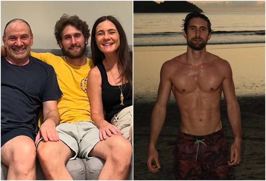 Filho de Marco Ricca e Adriana Esteves, Felipe Ricca exibe shape na praia