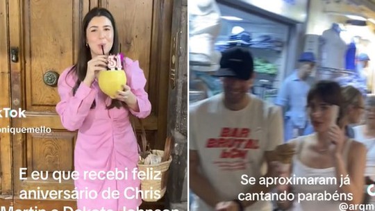 Brasileira ganha feliz aniversário de Chris Martin e Dakota Johnson em rua da Itália