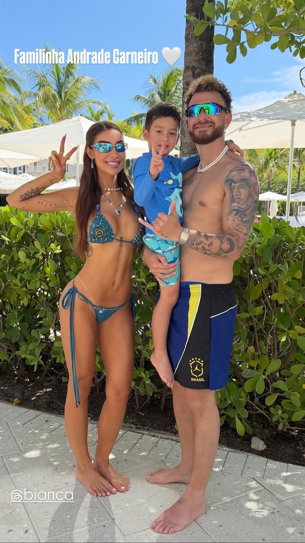 Ex-casal, Bianca Andrade e Fred Bruno curtem Miami com o filho, Cris — Foto: Reprodução/Instagram