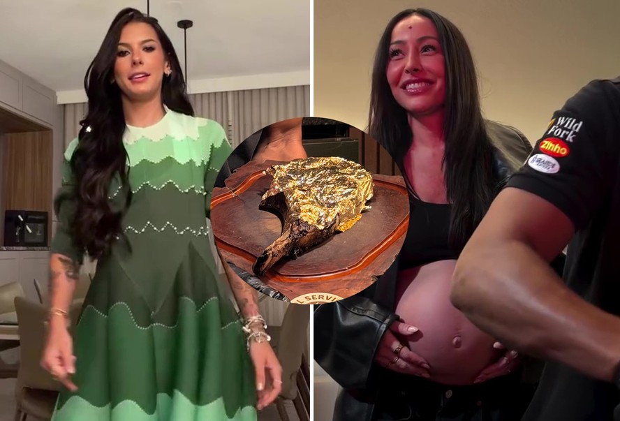 Nos EUA, Ana Castela come carne com ouro e é surpreendida por Sabrina Sato