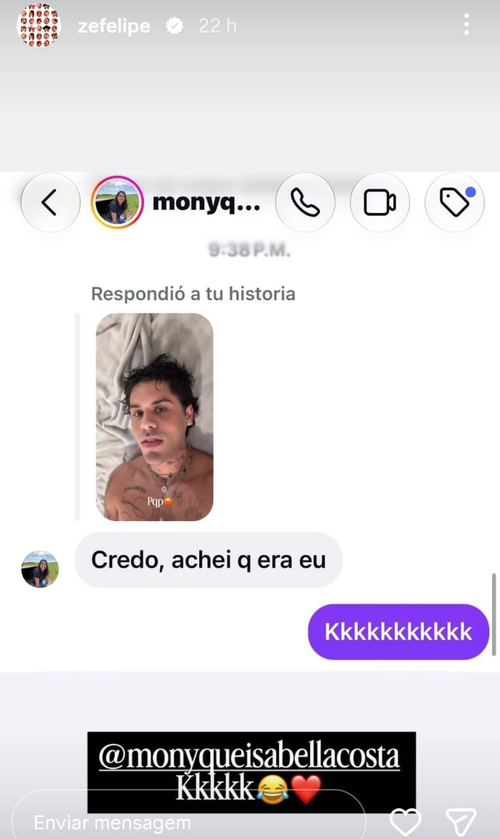 Zé Felipe se diverte com comentário da irmã — Foto: Reprodução/Instagram