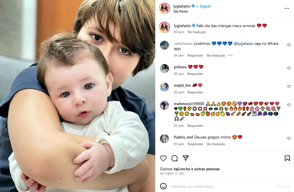 Lygia Fazio posta sobre filhos — Foto: Reprodução/Instagram