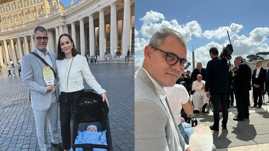 Juliano e Letícia Cazarré se encontram com o Papa durante viagem pela Itália