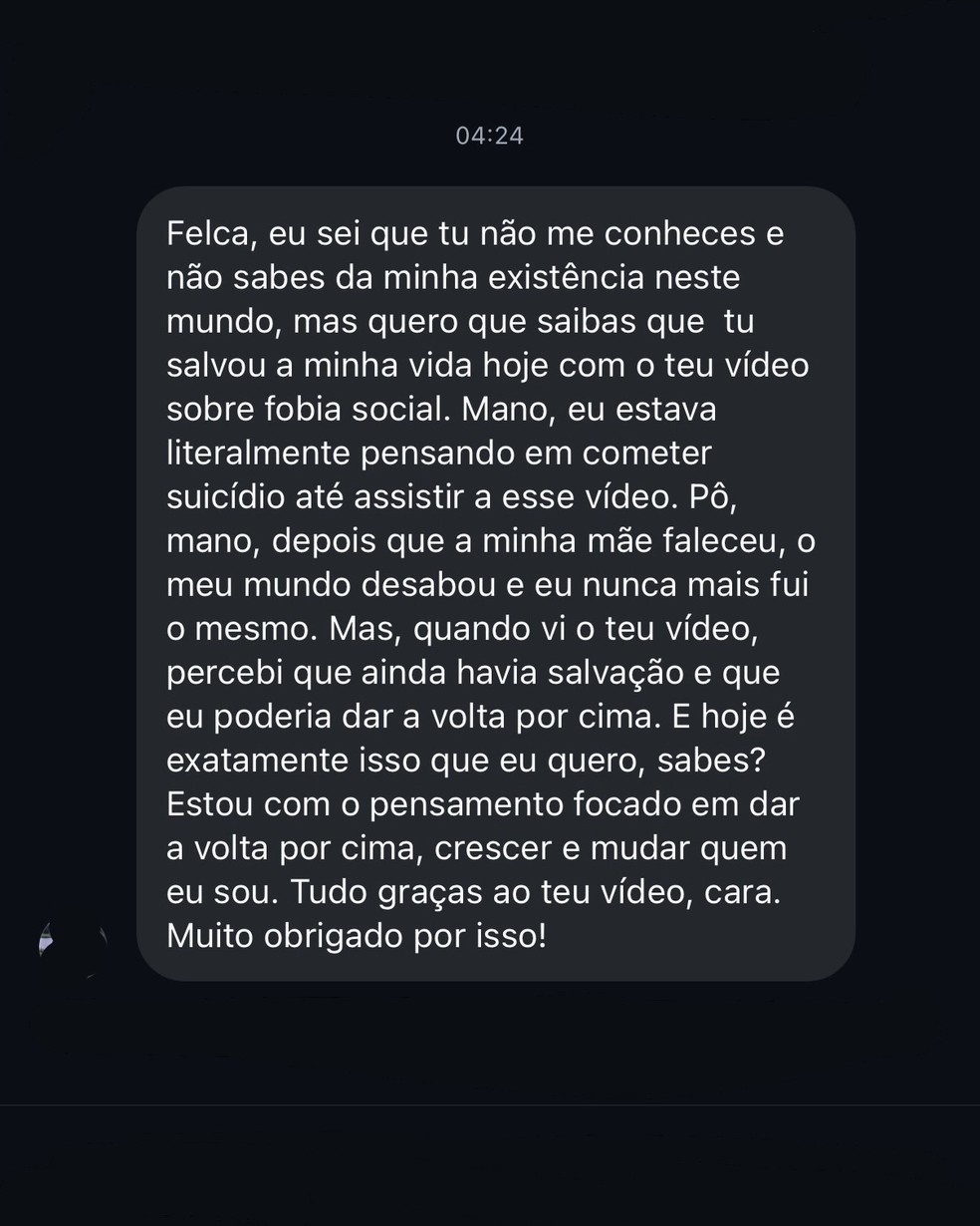 Felca divulga DM's que recebeu após publicar vídeo sofre fobia social — Foto: Reprodução/Instagram