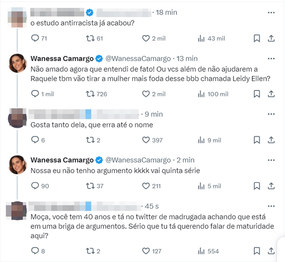Wanessa e internautas trocam farpas na web — Foto: Reprodução/X/Twitter