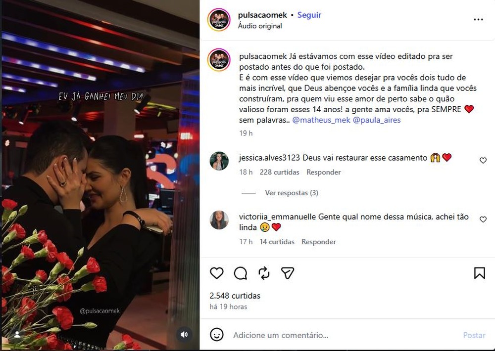 Matheus Aleixo reposta homenagem de fã-clube e se declara a Paula Aires ...