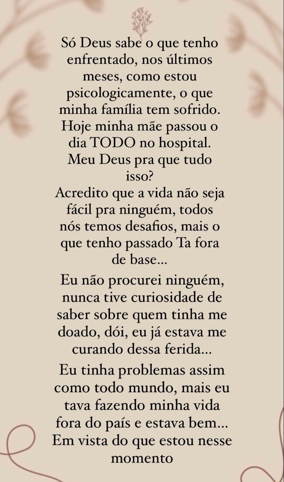 Suposta filha de Leonardo desabafa sobre busca tardia por DNA &mdash; Foto: Reprodu&ccedil;&atilde;o