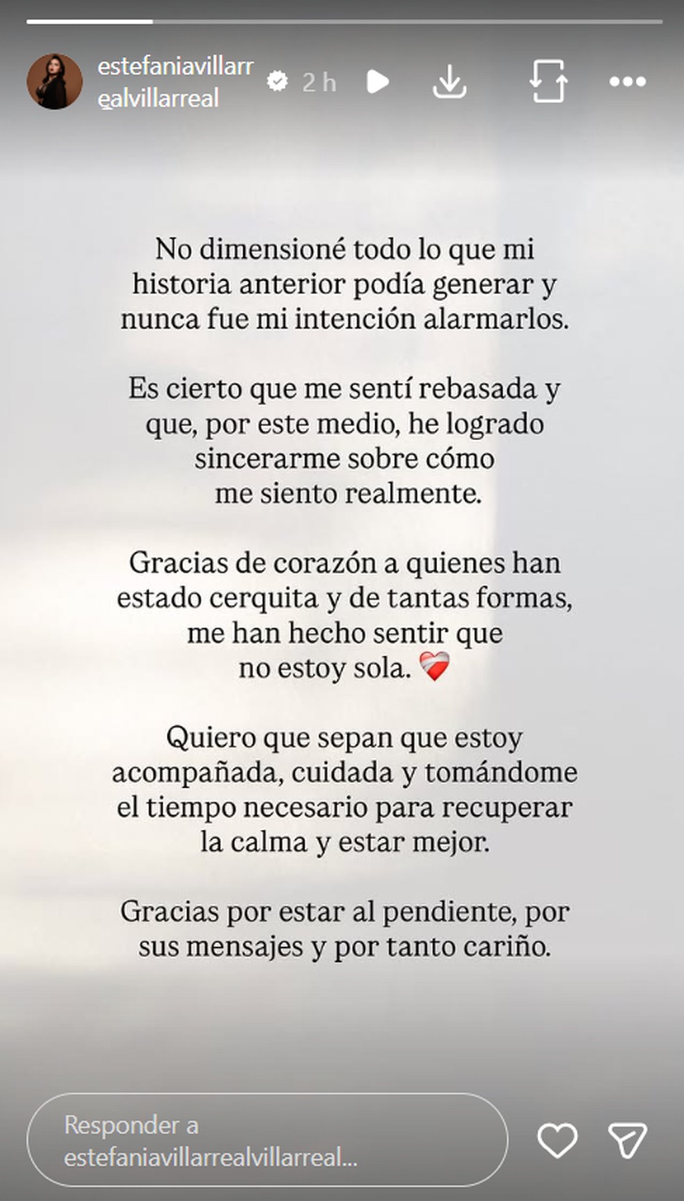 Story de Estefanía Villarreal — Foto: Reprodução/Instagram