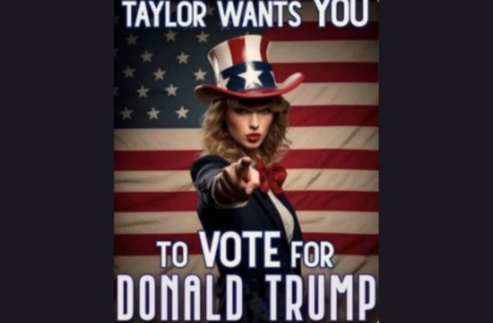 Imagem de IA mostra Taylor Swift incentivando votos em Trump — Foto: Reprodução/Instagram