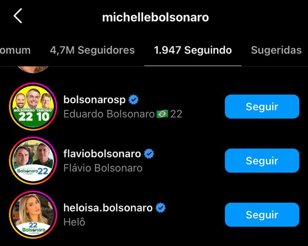 Perfil de Michelle Bolsonaro — Foto: Reprodução/Instagram