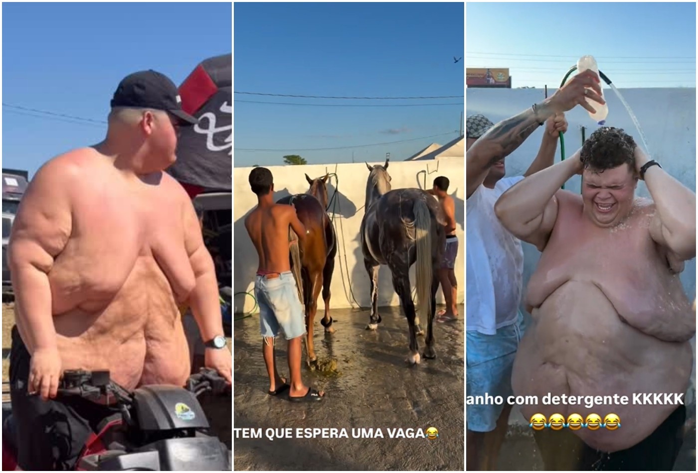 Gordão da XJ vive perrengue em viagem e toma banho com cavalos: 