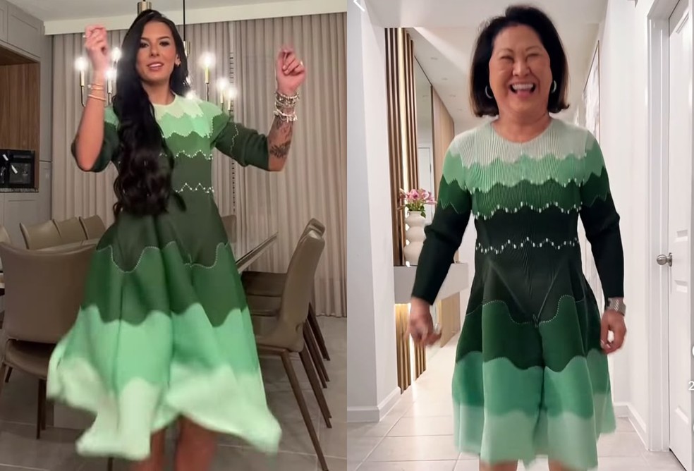 Ana Castela e Kika Sato, mãe de Sabrina Sato, usando o 'Church Bouncy Dress' — Foto: Reprodução/Instagram