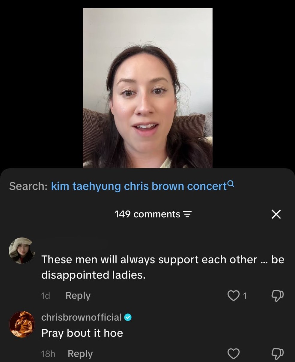 Chris Brown xinga fã do BTS após críticas a RM e J-Hope — Foto: Reprodução/Tiktok