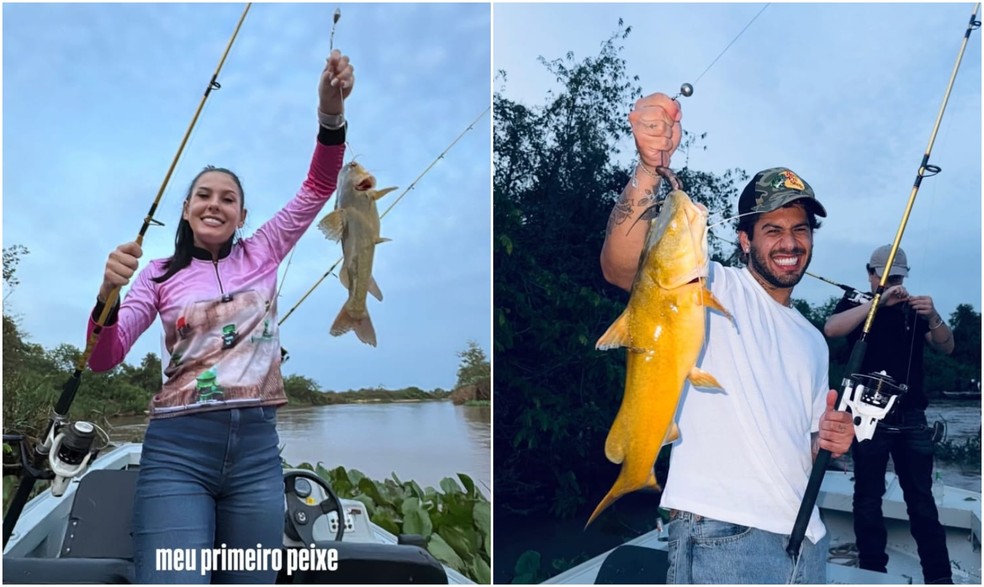 Ana Castela pesca com Zé Felipe no Pantanal — Foto: Reprodução/Instagram