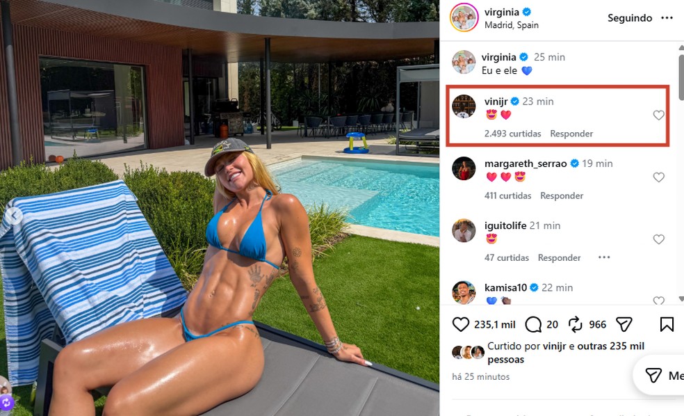 Vini Jr. comentou post de Virginia Fonseca &mdash; Foto: Reprodu&ccedil;&atilde;o/Instagram