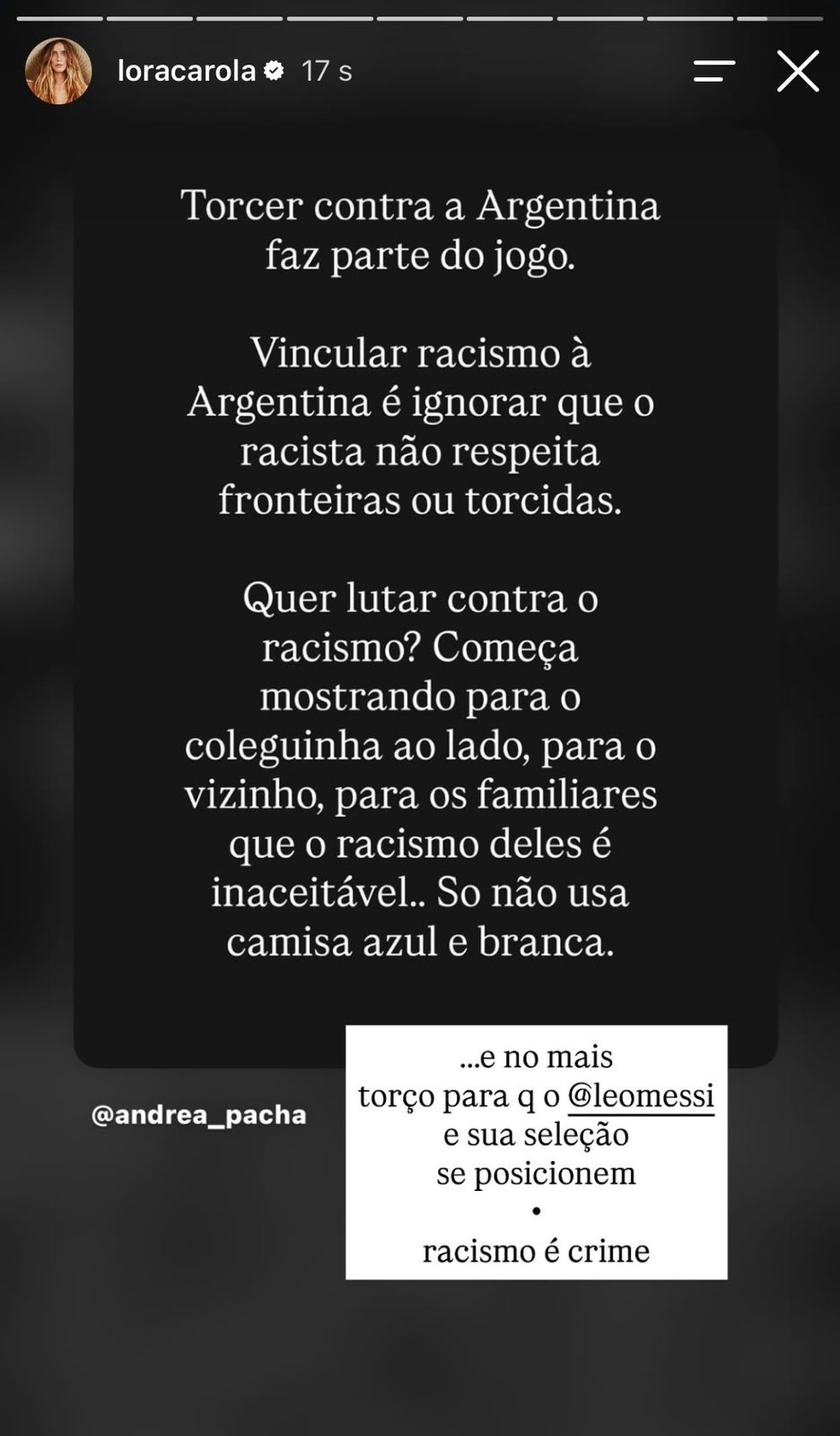 Story de Carolina Dieckmmann — Foto: Reprodução/Instagram