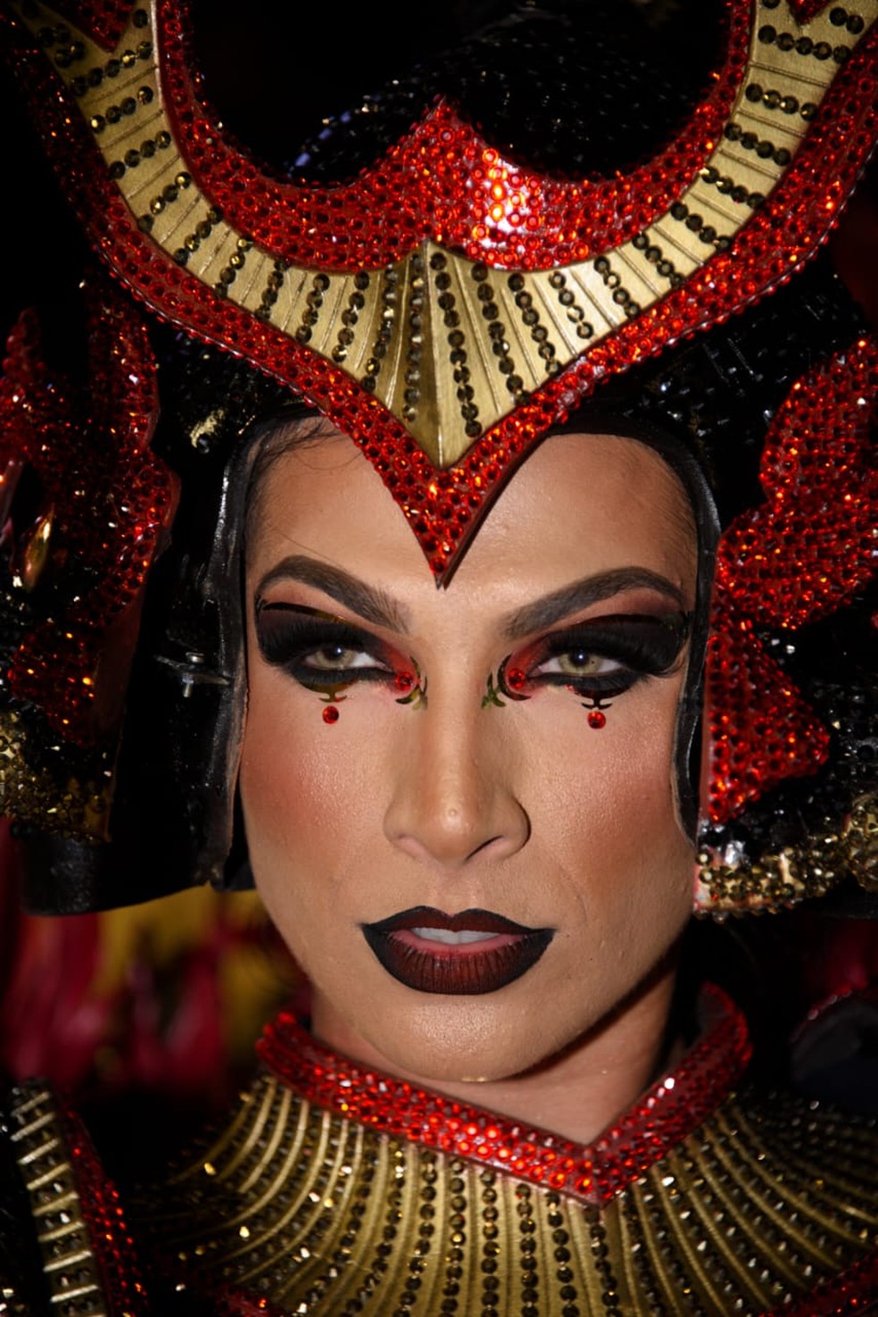 Detalhes da maquiagem de Aline de Oliveira, rainha de bateria da Mocidade Alegre, campeã do Carnaval 2023 de São Paulo — Foto: Bruna Grassi/Quem