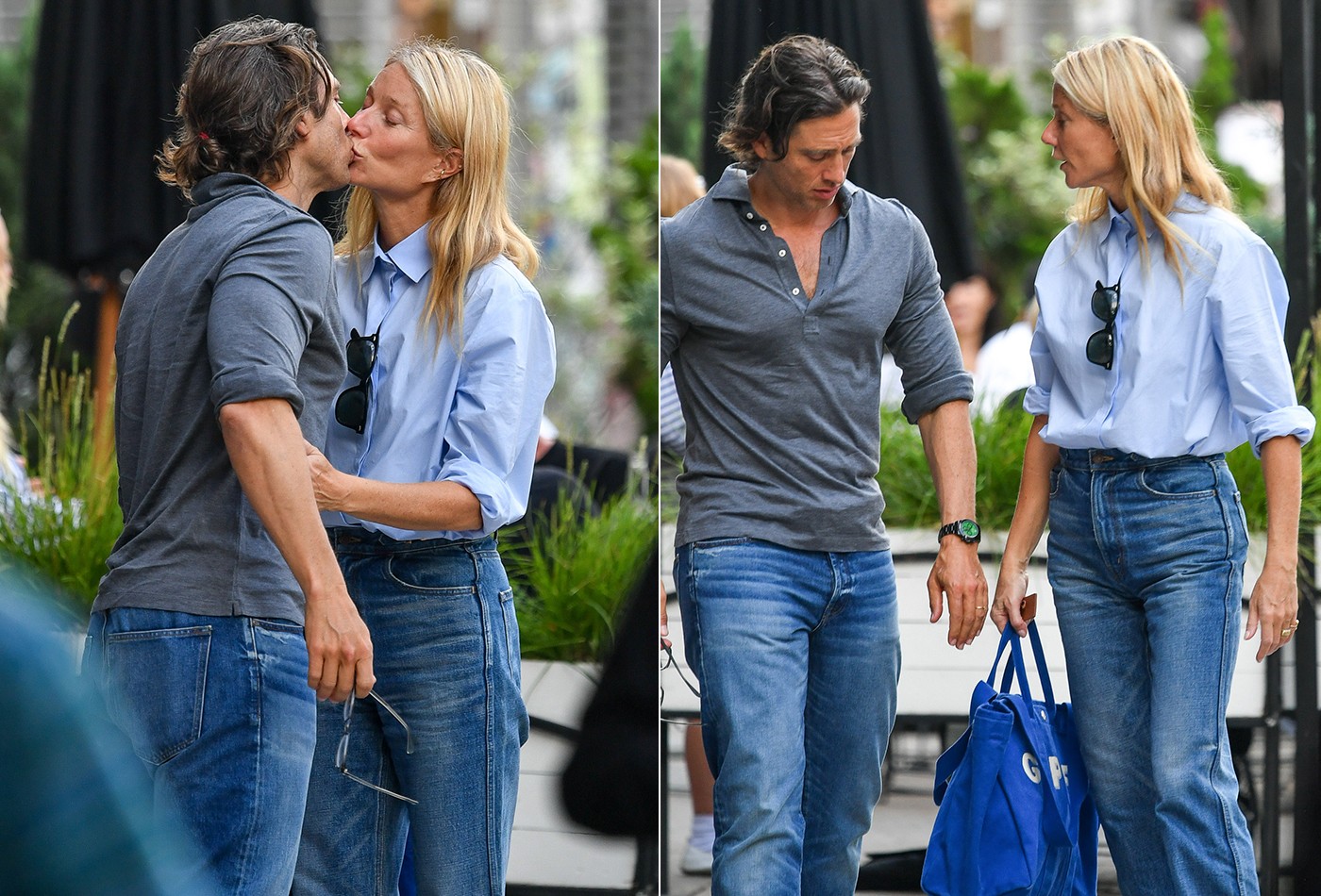 Gwyneth Paltrow beija o marido após rumores de crise e dizer que ainda ama o ex e amigo Brad Pitt