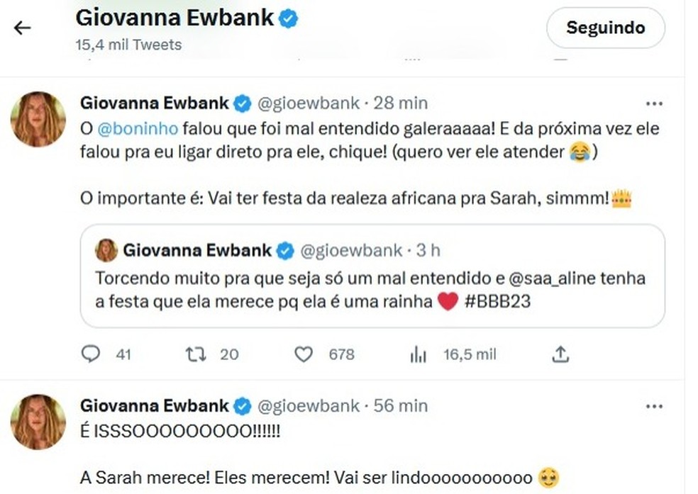 Posts de Giovanna Ewbank — Foto: Reprodução/Twitter