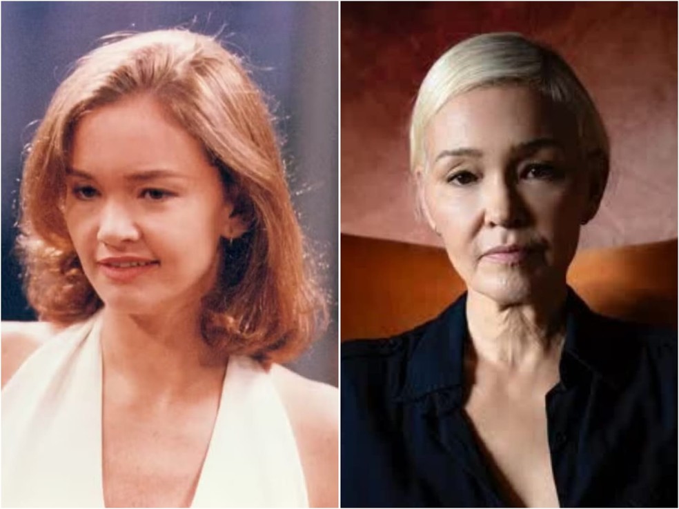 Julia Lemmertz em 'Quem é Você' (Globo, 1996), como Beatriz, e com visual atual — Foto: Divulgação/TV Globo e Reprodução/Instagram