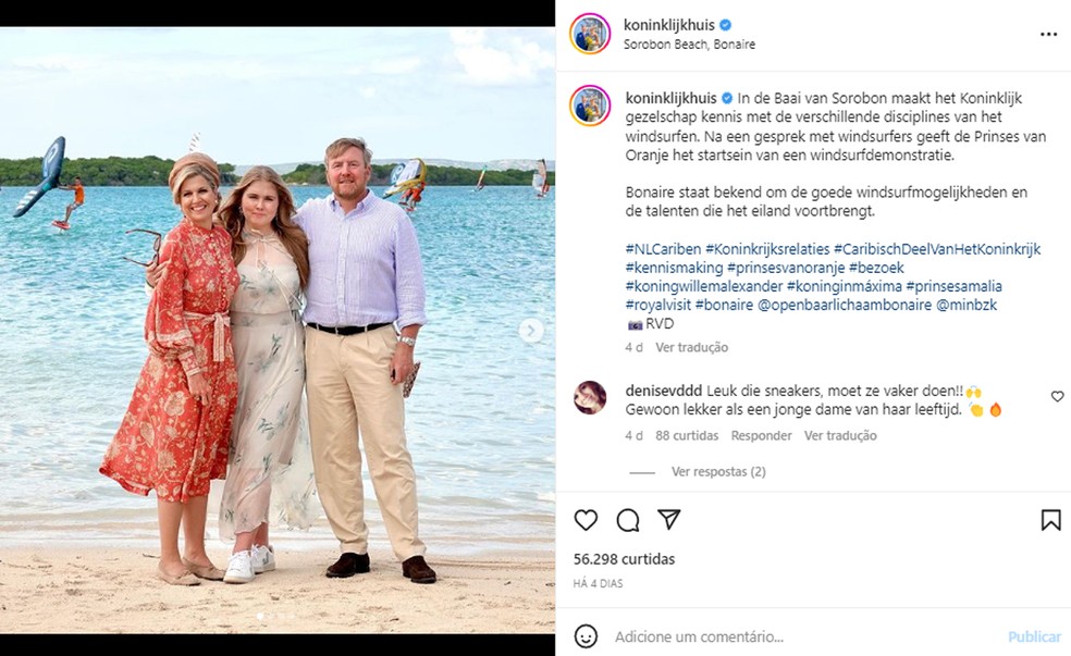 Princesa Amalia é alvo de body shaming em viagem oficial — Foto: Reprodução/Instagram