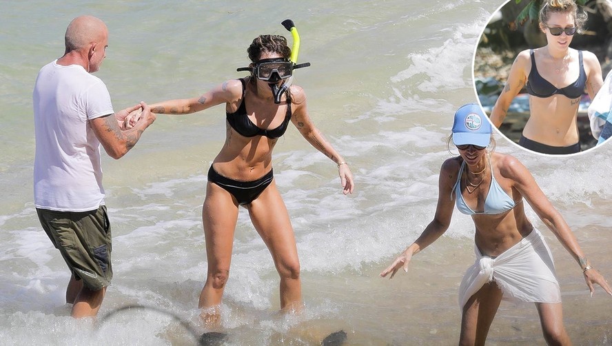 Miley Cyrus está no Havaí com a mãe, Tish Cyrus, e o padrasto, Dominic Purcel