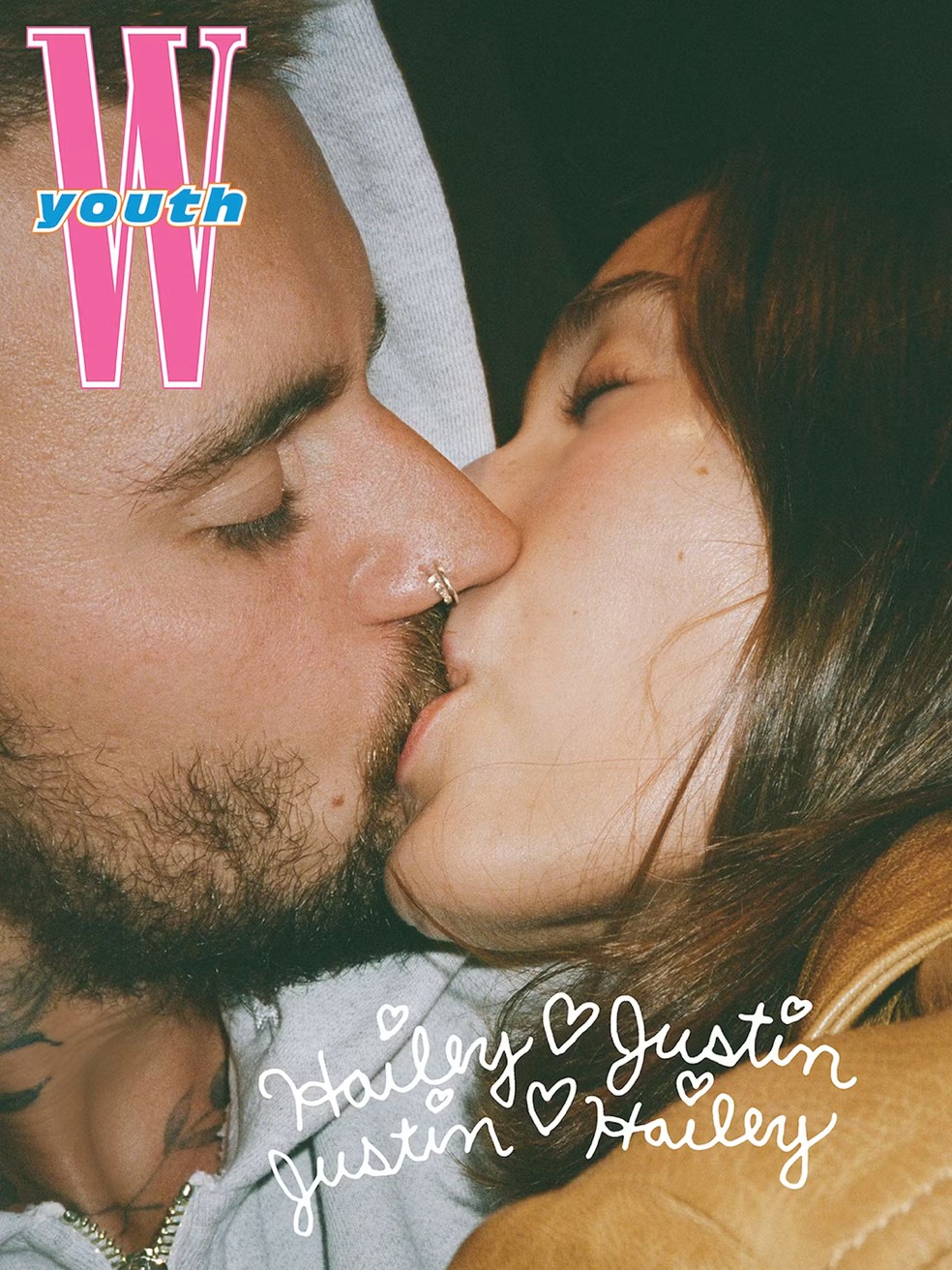 Hailey Bieber e Justin Bieber para a revista 'WYouth' — Foto: Divulgação/WYouth/Arquivo Pessoal