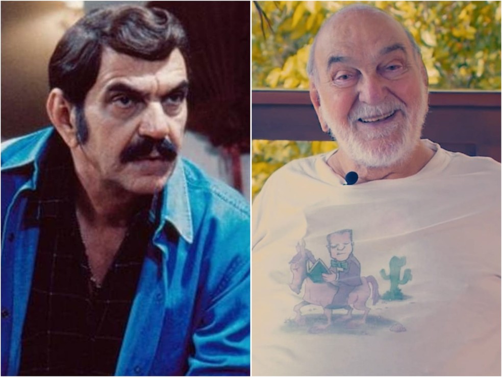 Lima Duarte como Sinhozinho Malta em 'Roque Santeiro' (Globo, 1985) e com visual atual — Foto: Divulgação/TV Globo e Reprodução/Instagram