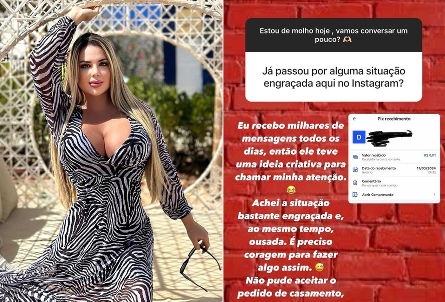 Denise Rocha recebe PIX de 1 centavo com pedido de casamento