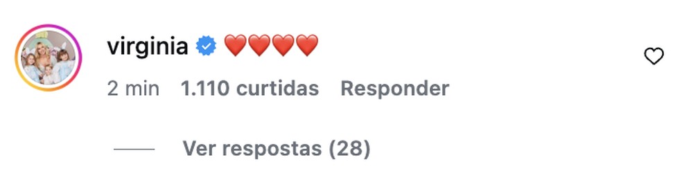 Comentario de Virginia — Foto: Reprodução/Instagram