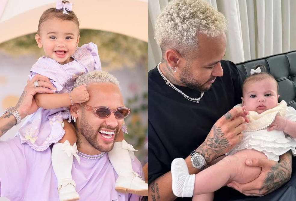 Neymar com Mavie e com Helena &mdash; Foto: Reprodu&ccedil;&atilde;o/Instagram