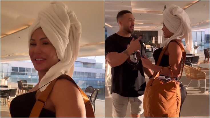Gracyanne Barbosa encontrou Belo em shopping com toalha no cabelo
