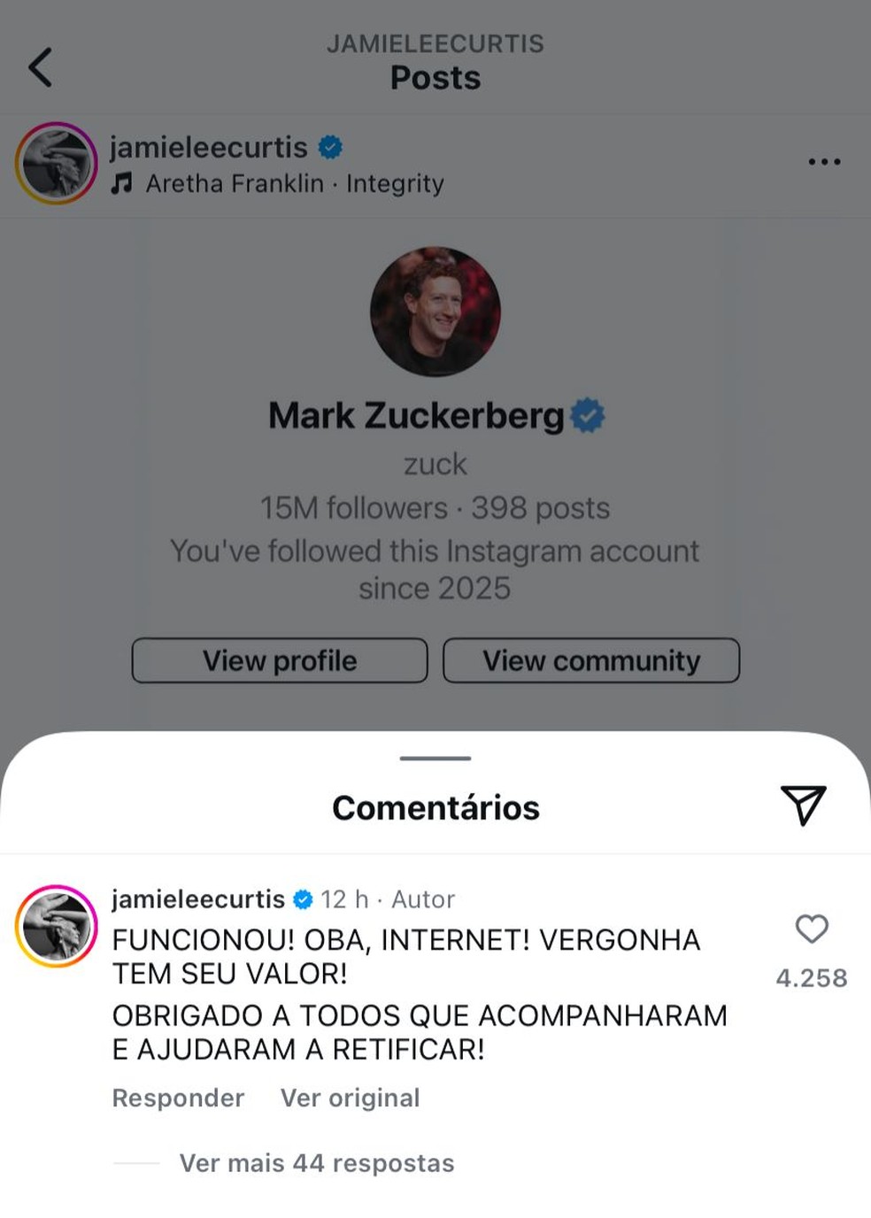 Post de Jamie Lee Curtis — Foto: Reprodução | Instagram