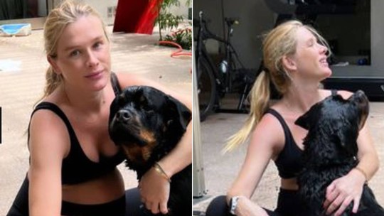 Grávida, Fiorella Mattheis dá banho em cachorra e exibe barriga no dia de seu aniversário