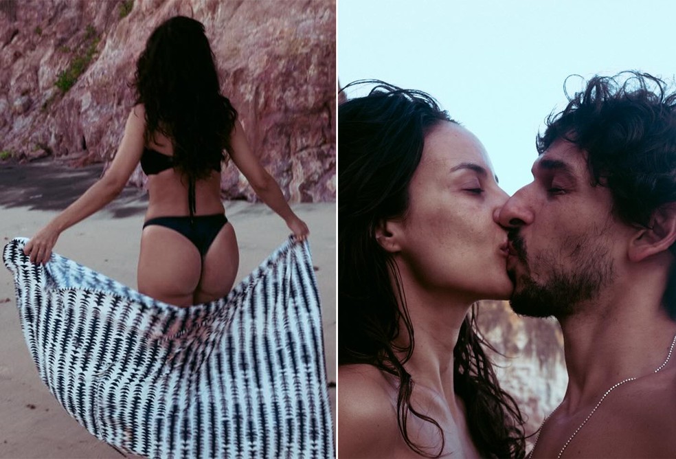 Andréia Horta curte praia com o marido, Ravel Andrade, e a filha, Yolanda — Foto: Reprodução/Instagram