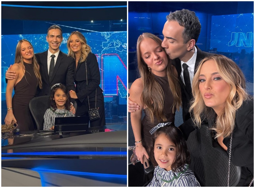 Cesar Tralli assume o 'Jornal Nacional' e recebe o apoio da esposa, Ticiane Pinheiro, da filha, Manuella, e da enteada, Rafa Justus — Foto: Reprodução/Instagram