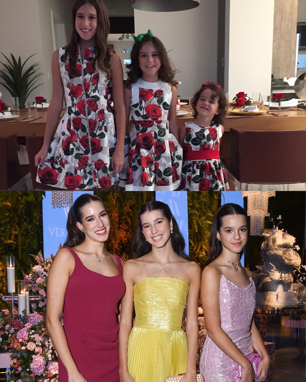 Antes e depois das filhas de Vera Viel e Rodrigo Faro — Foto: Reprodução/Instagram