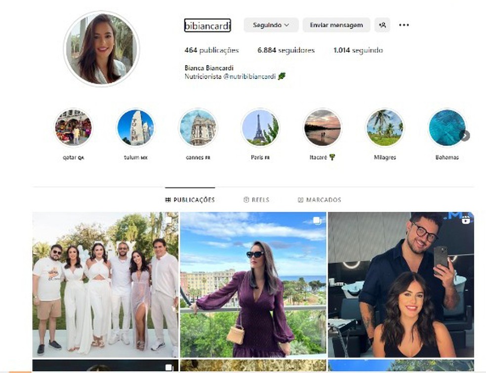 Perfil de Bianca Biancardi no Instagram, com 6 mil seguidores — Foto: Reprodução/Instagram