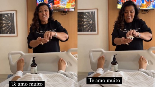 Regina Casé faz massagem nos pés de Preta Gil durante visita a hospital; vídeo