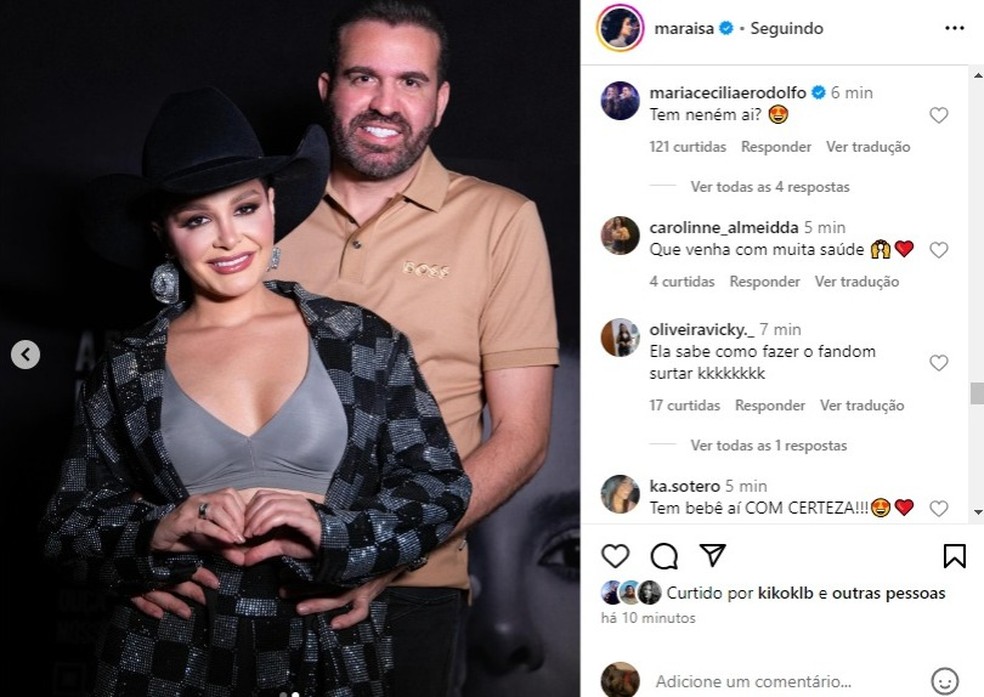 Perfil de Maria Cecília e Rodolfo comenta sobre suposta gravidez de Maraisa — Foto: Reprodução/Instagram