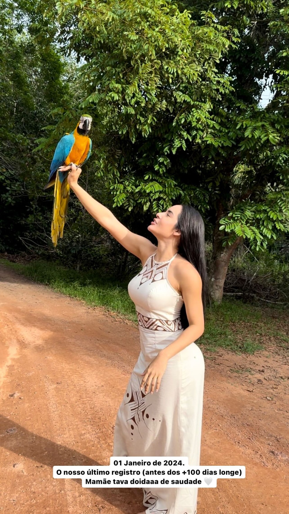 Ex-BBB Isabelle curte Amazonas com Matteus e reencontra a 'filha', a arara Jackson — Foto: Reprodução/Instagram