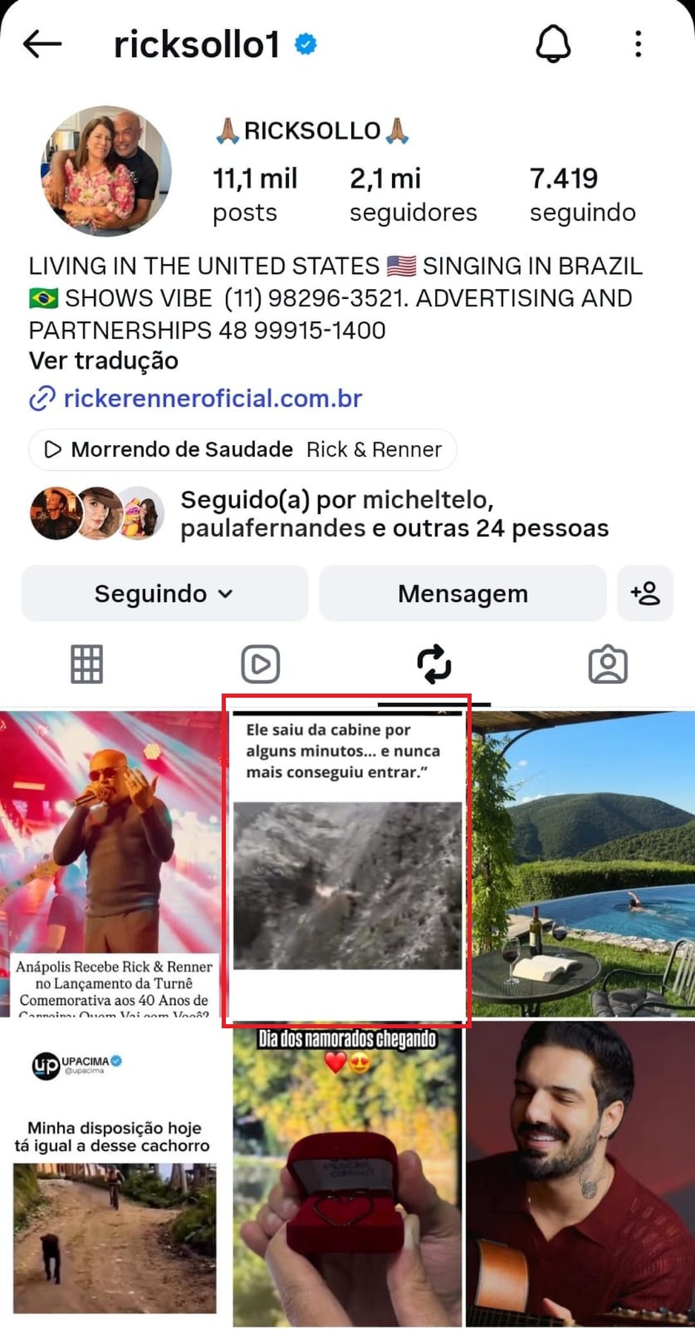 Rick postou acidente de avião um mês antes de acidente fatal de helicóptero — Foto: Reprodução/Instagram