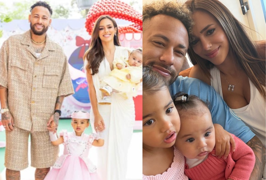 Neymar compartilha registro fofo ao lado de Bruna Biancardi e das duas  filhas deles